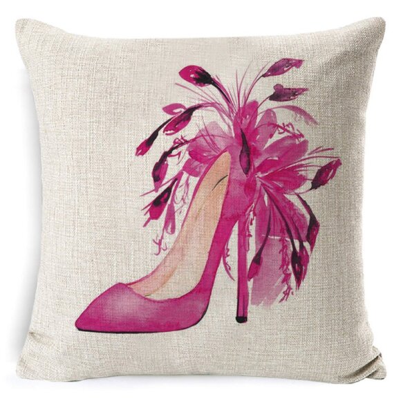 Pink Feather Shoe Pillow Cover - Picture 1 of 5